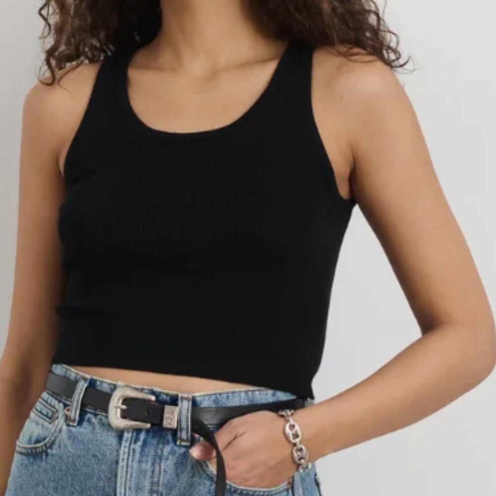 New Without Tags, Alex Mill Black Merino Wool Cropped Ava Tank, Black, Size XS